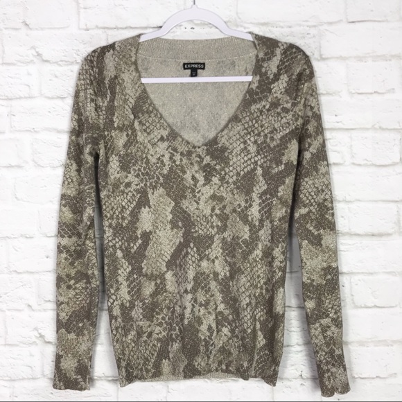 Express Reptile Print Metallic VNeck Knit Sweater - Picture 1 of 6